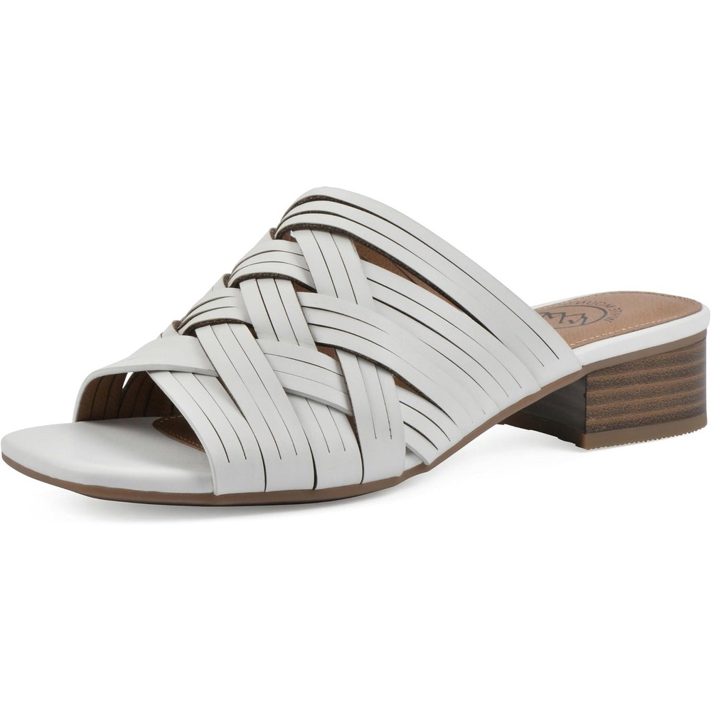 White Mountain Alluvia Womens White Woven Low Block Heel Size 10 Slide Sandals